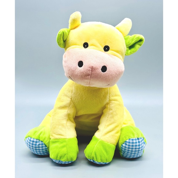 Beverly Hills Teddy Bear Co. Other - Beverly Hills Teddy Bear Co Cow Plush Rattle Yellow Blue Gingham Stuffed Animal
